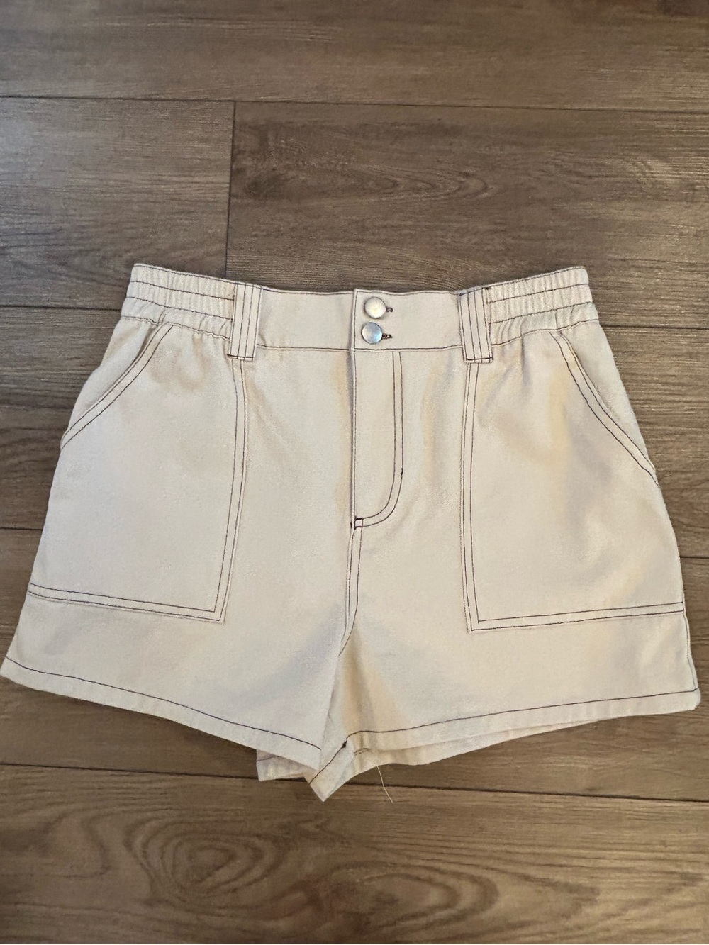 Full Tilt Cream High Rise Utility Shorts Contrast Stitch Cotton Size L